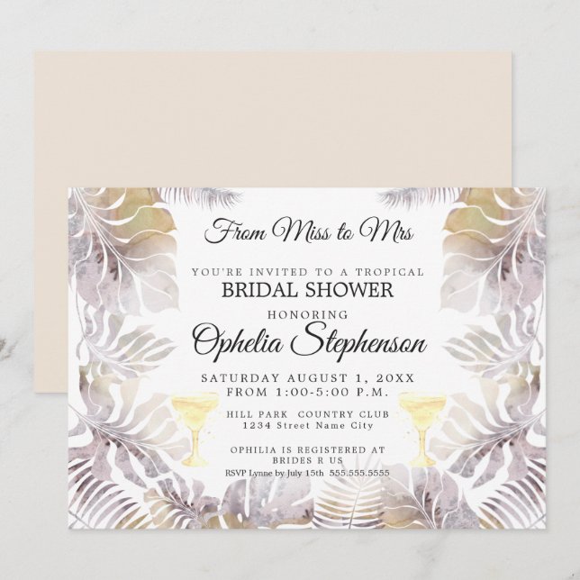 Watercolor Greenery Sandy Gold Bridal Shower Invitation (Front/Back)
