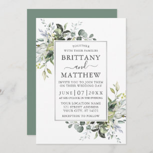 Watercolor Greenery Silver Frame Sage Green Invitation