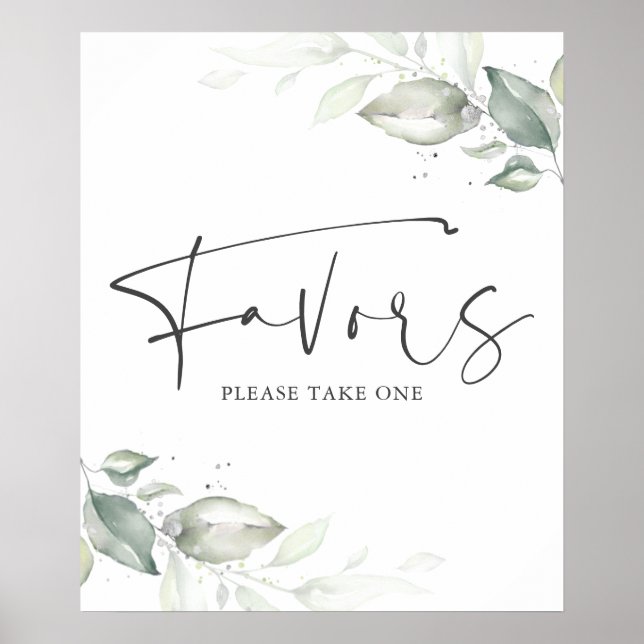 Watercolor Greenery Silver Leaves Favours Sign (Front)