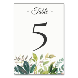 Watercolor Greenery Table Number Card
