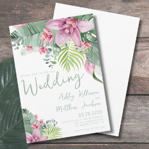 Watercolor Greenery Tropical Flowers Wedding Invitation