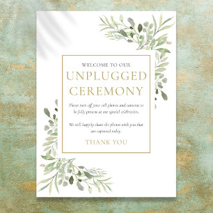 Watercolor Greenery Unplugged Ceremony Sign