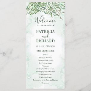 Watercolor Greenery Wedding Ceremony Program