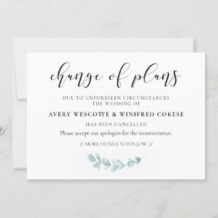 Watercolor greenery Wedding change of plans card