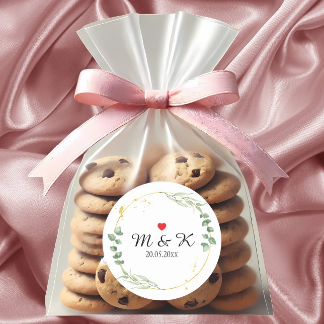 Watercolor Greenery Wedding  Classic Round Sticker (Watercolor Greenery Wedding Classic Round Sticker)