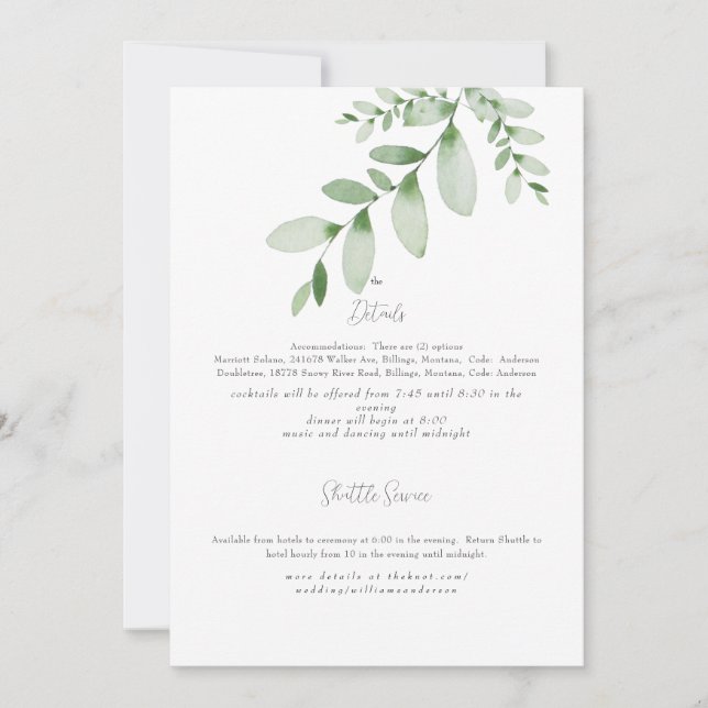 Watercolor Greenery Wedding Detail Invitation (Front)
