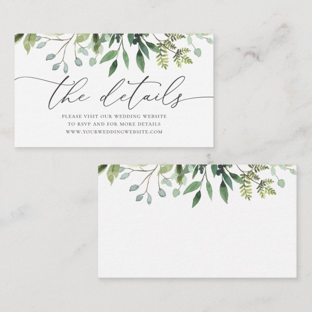 Watercolor Greenery Wedding Details Enclosure Card (Front/Back)