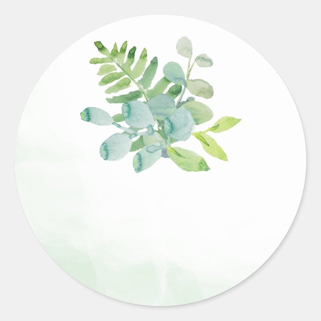Watercolor Greenery Wedding Favour Stickers (Front)