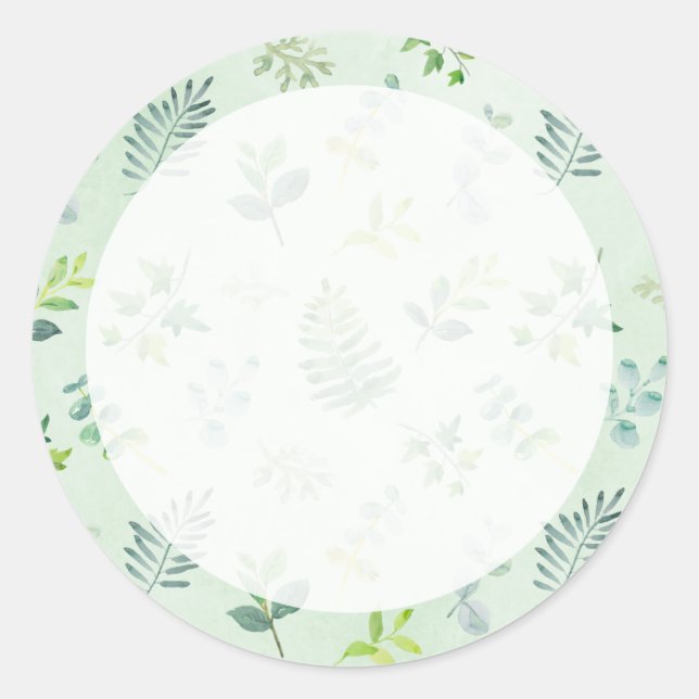 Watercolor Greenery Wedding Favour Stickers (Front)