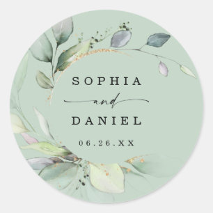 Watercolor Greenery Wedding Favours Classic Round  Classic Round Sticker