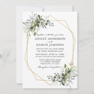 Watercolor Greenery Wedding Geometric Frame Invitation