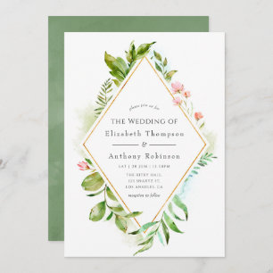 Watercolor Greenery Wedding Invitation