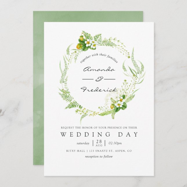 Watercolor Greenery Wedding Invitation (Front/Back)