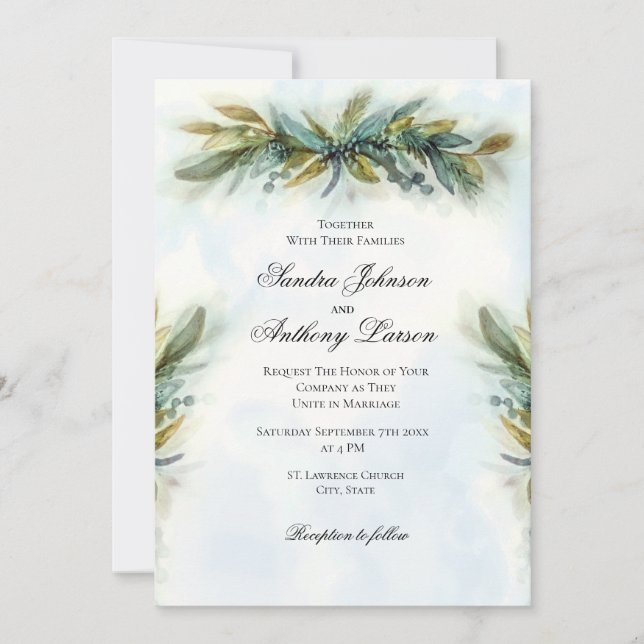 Watercolor Greenery Wedding Invitation (Front)