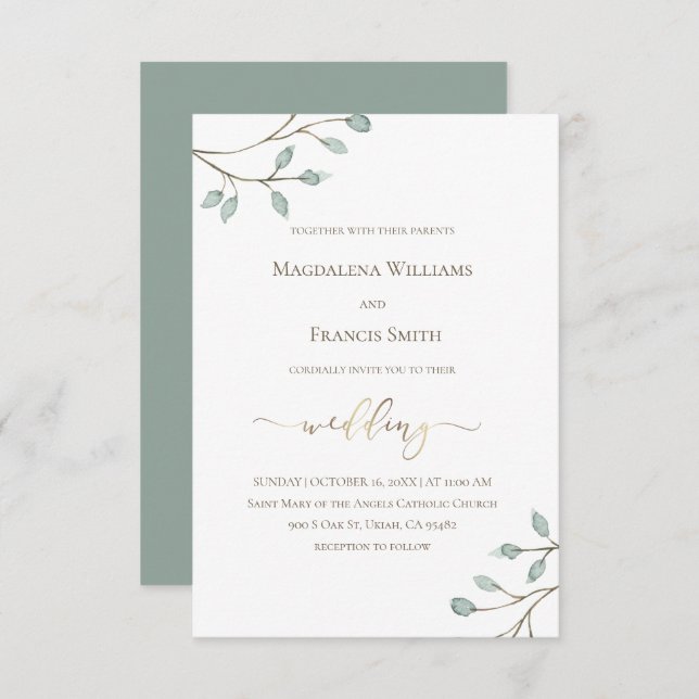 watercolor greenery | wedding invitation (Front/Back)