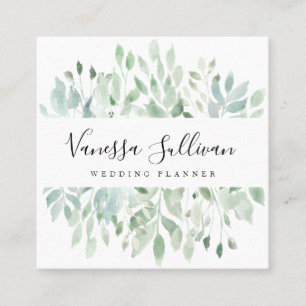 Watercolor Greenery Wedding Planner Business Cards