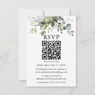 Watercolor Greenery Wedding QR RSVP Card
