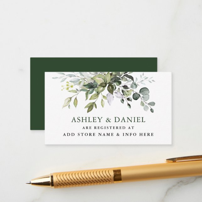 Watercolor Greenery Wedding Registry Enclosure Card (Front/Back In Situ)