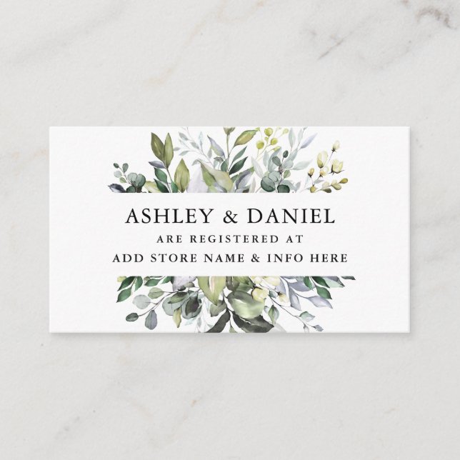 Watercolor Greenery Wedding Registry Enclosure Card (Front)