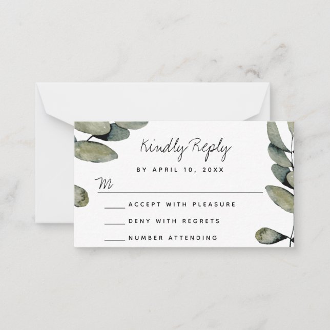 Watercolor Greenery Wedding Response RSVP Card (Front)