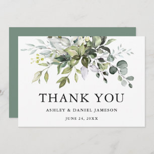 Watercolor Greenery Wedding Sage Green Thank You Card