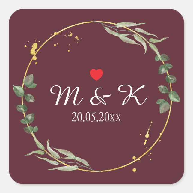 Watercolor Greenery Wedding  Square Sticker (Front)