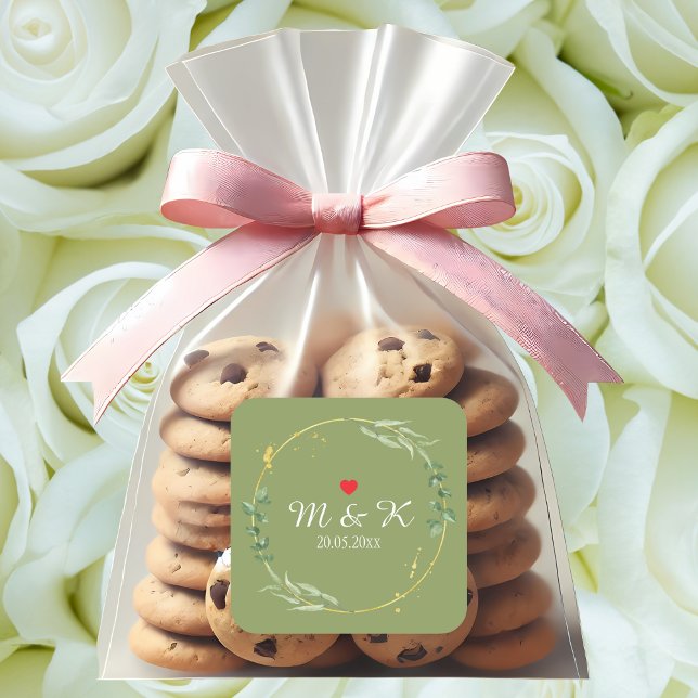 Watercolor Greenery Wedding  Square Sticker (Watercolor Greenery Wedding Square Sticker)