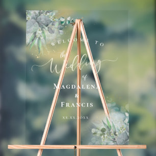 watercolor greenery wedding welcome acrylic sign