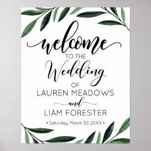 Watercolor Greenery Wedding Welcome Poster