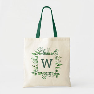 Watercolor greenery wedding. Woodland monogram Tote Bag
