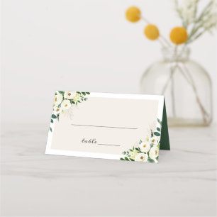 Watercolor Greenery White Bloom Floral Wedding Place Card
