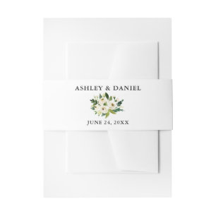 Watercolor Greenery White Floral Wedding Invitation Belly Band
