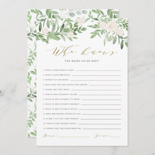 Watercolor Greenery Who Knows The Bride Best Card (Front/Back)