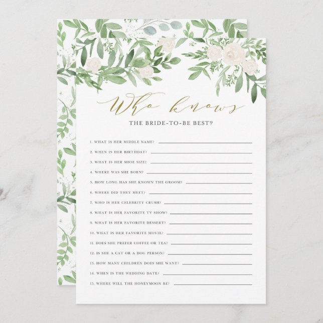 Watercolor Greenery Who Knows The Bride Best Card (Front/Back)