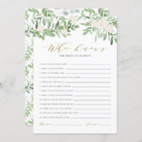 Watercolor Greenery Who Knows The Bride Best Card