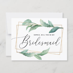 Watercolor greenery. Will you be my bridesmaid Postcard