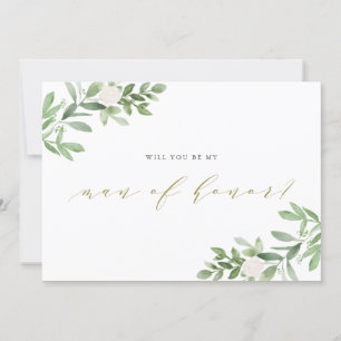Watercolor Greenery Will You Be My Man of Honour Card