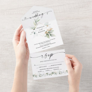Watercolor Greenery with Gold All In One Wedding All In One Invitation