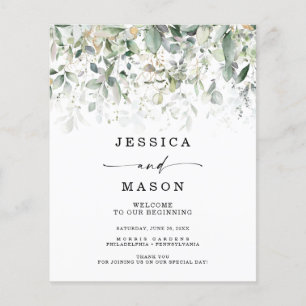 Watercolor Greenery with Gold Wedding Programs Flyer