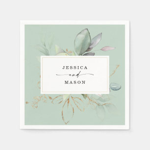 Watercolor Greenery with Sage and Gold Wedding Nap Napkin