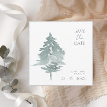Watercolor Greenery Woodland Pine Trees Wedding