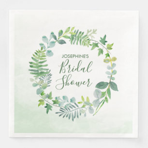 Watercolor Greenery Wreath Bridal Shower Napkin