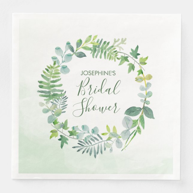 Watercolor Greenery Wreath Bridal Shower Napkin (Front)