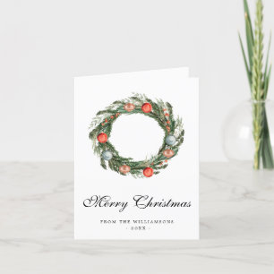 Watercolor Greenery Wreath Christmas Card