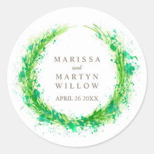 Watercolor greenery wreath custom wedding stickers