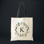 Watercolor Greenery Wreath Monogram Bridesmaid Tote Bag<br><div class="desc">Rustic watercolor botanical greenery wreath tote bag for personalised bridesmaid or maid of honour gift.</div>