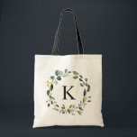 Watercolor Greenery Wreath Monogram Bridesmaid Tote Bag<br><div class="desc">Rustic watercolor botanical greenery wreath tote bag for personalised bridesmaid or maid of honour gift.</div>