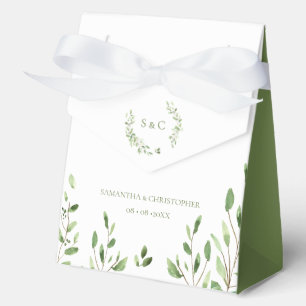 Watercolor Greenery Wreath monogram wedding green Favour Box