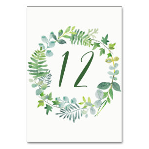 Watercolor Greenery Wreath Table Number Cards