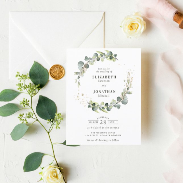 Watercolor greenery wreath wedding invitation (Creator Uploaded)